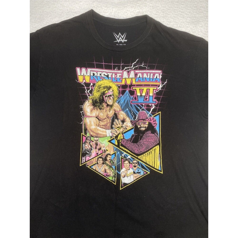 WWE WrestleMania 6 Men’s T-Shirt Black Size XL circa 1990 Retro Graphic Print